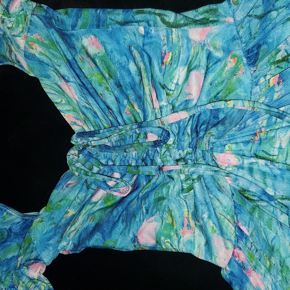 Blackmilk Blue and Pink Mini Dress Monet Water Lilies - Picture 6 of 6